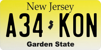 NJ license plate A34KON