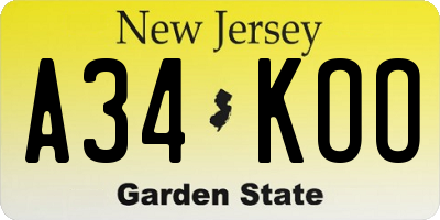 NJ license plate A34KOO