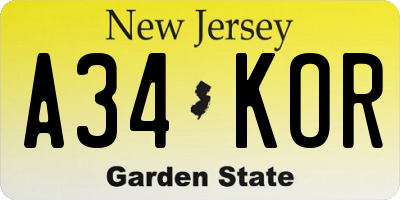 NJ license plate A34KOR
