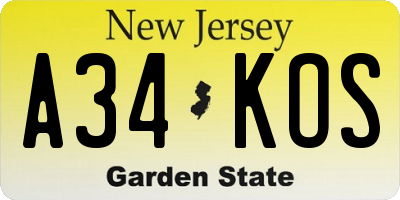 NJ license plate A34KOS