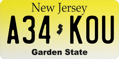 NJ license plate A34KOU