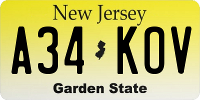 NJ license plate A34KOV