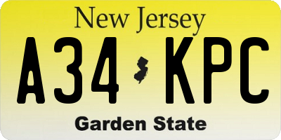 NJ license plate A34KPC