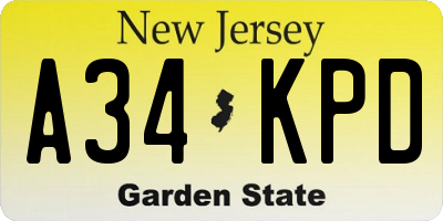NJ license plate A34KPD