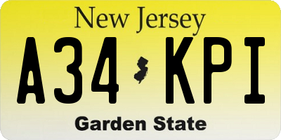 NJ license plate A34KPI
