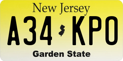 NJ license plate A34KPO