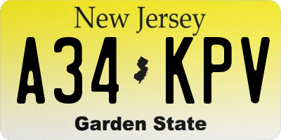 NJ license plate A34KPV
