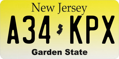 NJ license plate A34KPX