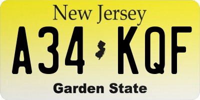 NJ license plate A34KQF