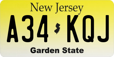 NJ license plate A34KQJ