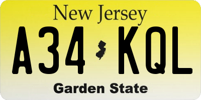 NJ license plate A34KQL