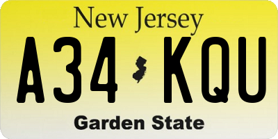 NJ license plate A34KQU