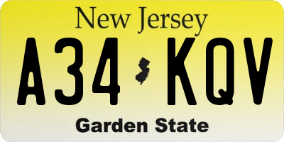 NJ license plate A34KQV