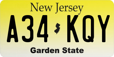 NJ license plate A34KQY