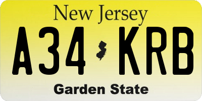 NJ license plate A34KRB