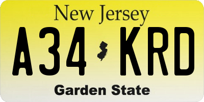 NJ license plate A34KRD