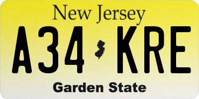 NJ license plate A34KRE