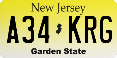 NJ license plate A34KRG