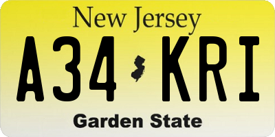 NJ license plate A34KRI