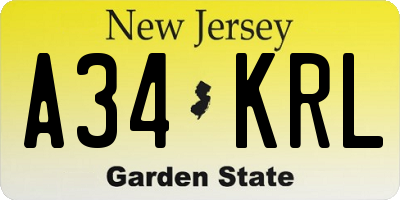 NJ license plate A34KRL