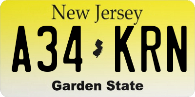 NJ license plate A34KRN