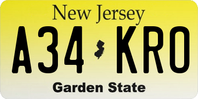NJ license plate A34KRO