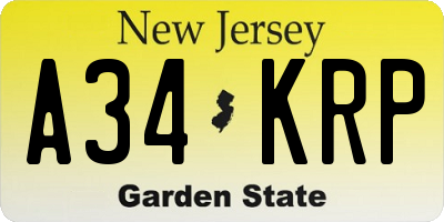 NJ license plate A34KRP