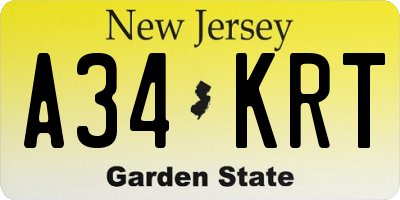 NJ license plate A34KRT