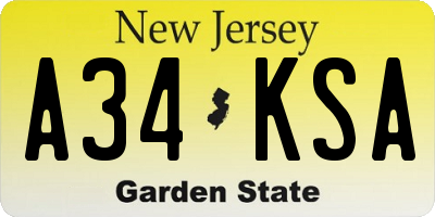 NJ license plate A34KSA