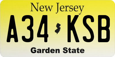 NJ license plate A34KSB