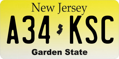 NJ license plate A34KSC
