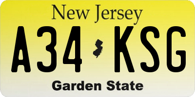 NJ license plate A34KSG
