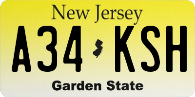 NJ license plate A34KSH