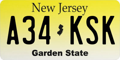 NJ license plate A34KSK