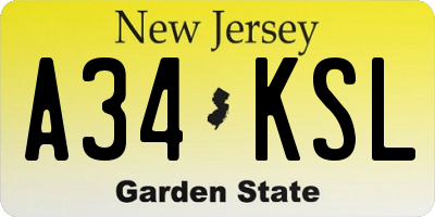 NJ license plate A34KSL
