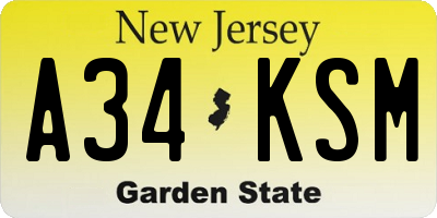 NJ license plate A34KSM