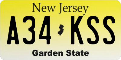 NJ license plate A34KSS