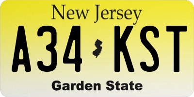 NJ license plate A34KST
