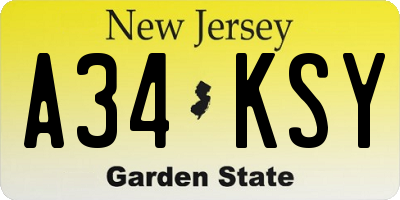 NJ license plate A34KSY