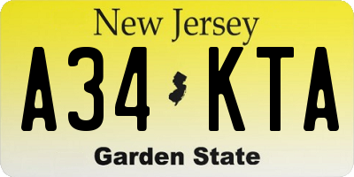 NJ license plate A34KTA