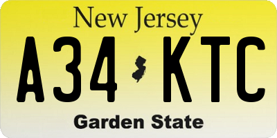 NJ license plate A34KTC