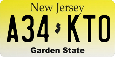 NJ license plate A34KTO