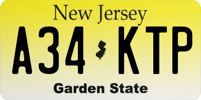 NJ license plate A34KTP