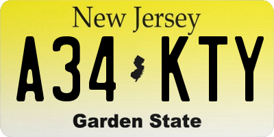 NJ license plate A34KTY