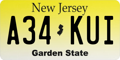 NJ license plate A34KUI