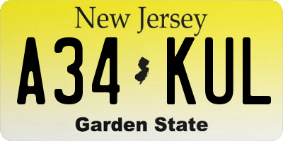 NJ license plate A34KUL