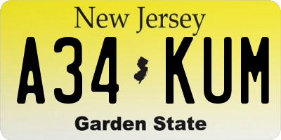 NJ license plate A34KUM