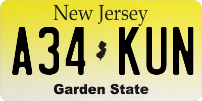 NJ license plate A34KUN