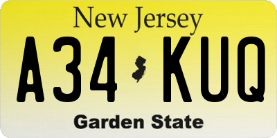 NJ license plate A34KUQ