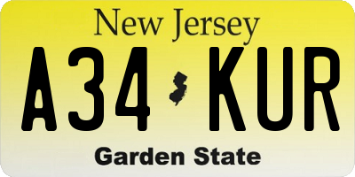NJ license plate A34KUR